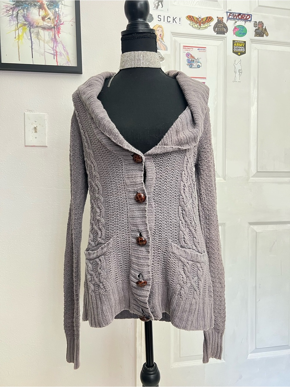 Pre-Loved Roxy Cozy Shawl Collar Cable Knit Cardigan Sweater